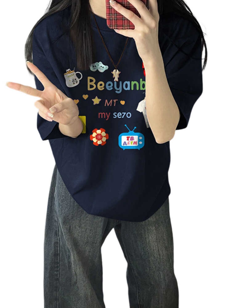 Trendy American Retro Pure Cotton Short-Sleeve T-Shirt for Men and Women - Plus Size Loose Fit Couple Outfit Top Trendy American Retro Pure Cotton Short-Sleeve T-Shirt for Men and Women - Plus Size Loose Fit Couple Outfit Top