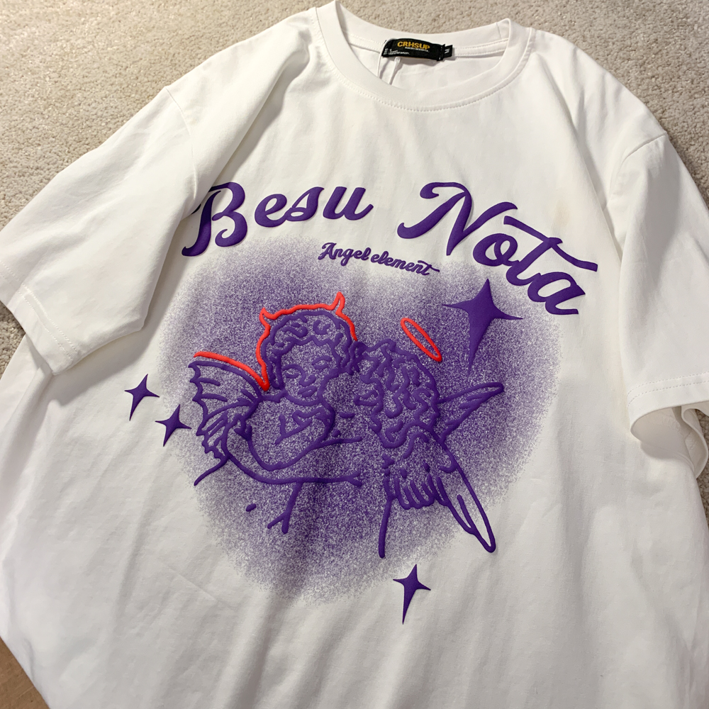 Trendy American Style Heart Graphic Pure Cotton Short-Sleeve T-Shirt for Men and Women Plus Size Loose Fit Round Neck Streetwear Trendy American Style Heart Graphic Pure Cotton Short-Sleeve T-Shirt for Men and Women Plus Size Loose Fit Round Neck Streetwear