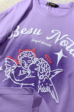 Trendy American Style Heart Graphic Pure Cotton Short-Sleeve T-Shirt for Men and Women Plus Size Loose Fit Round Neck Streetwear