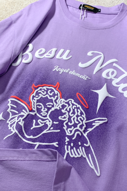 Trendy American Style Heart Graphic Pure Cotton Short-Sleeve T-Shirt for Men and Women Plus Size Loose Fit Round Neck Streetwear