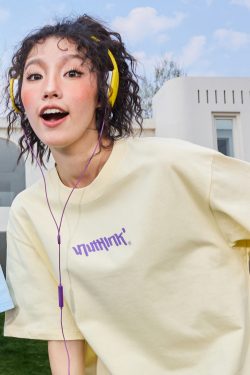 Trendy American Style Letter Print Short Sleeve T-Shirt for Couples - Retro Loose Fit Unisex Summer 2025 Fashion