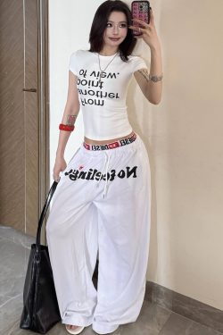 Trendy American Style Letter Print White T-Shirt for Women - Slim Fit Short Sleeve Top for Summer 2025 Fashion