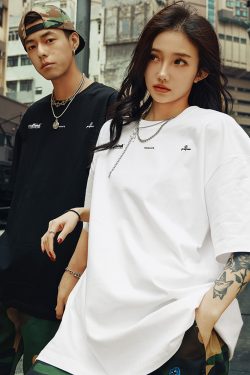 Trendy American Style Letter Short-Sleeve T-Shirt for Men, Loose Fit Plus Size, Cool 2025 Couple Style, Casual Streetwear Fashion