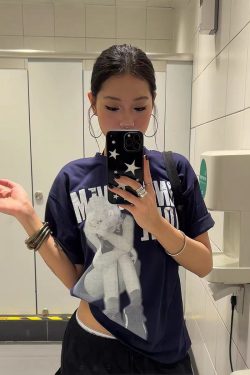 Trendy American-Style Portrait Printed Short-Sleeve T-Shirt for Women - Summer Loose Fit Pure Cotton Slimming Tee Top