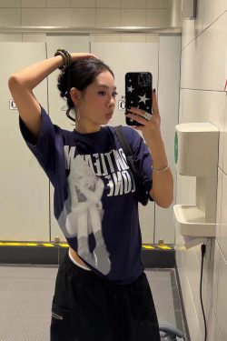 Trendy American-Style Portrait Printed Short-Sleeve T-Shirt for Women - Summer Loose Fit Pure Cotton Slimming Tee Top