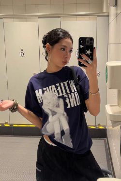 Trendy American-Style Portrait Printed Short-Sleeve T-Shirt for Women - Summer Loose Fit Pure Cotton Slimming Tee Top