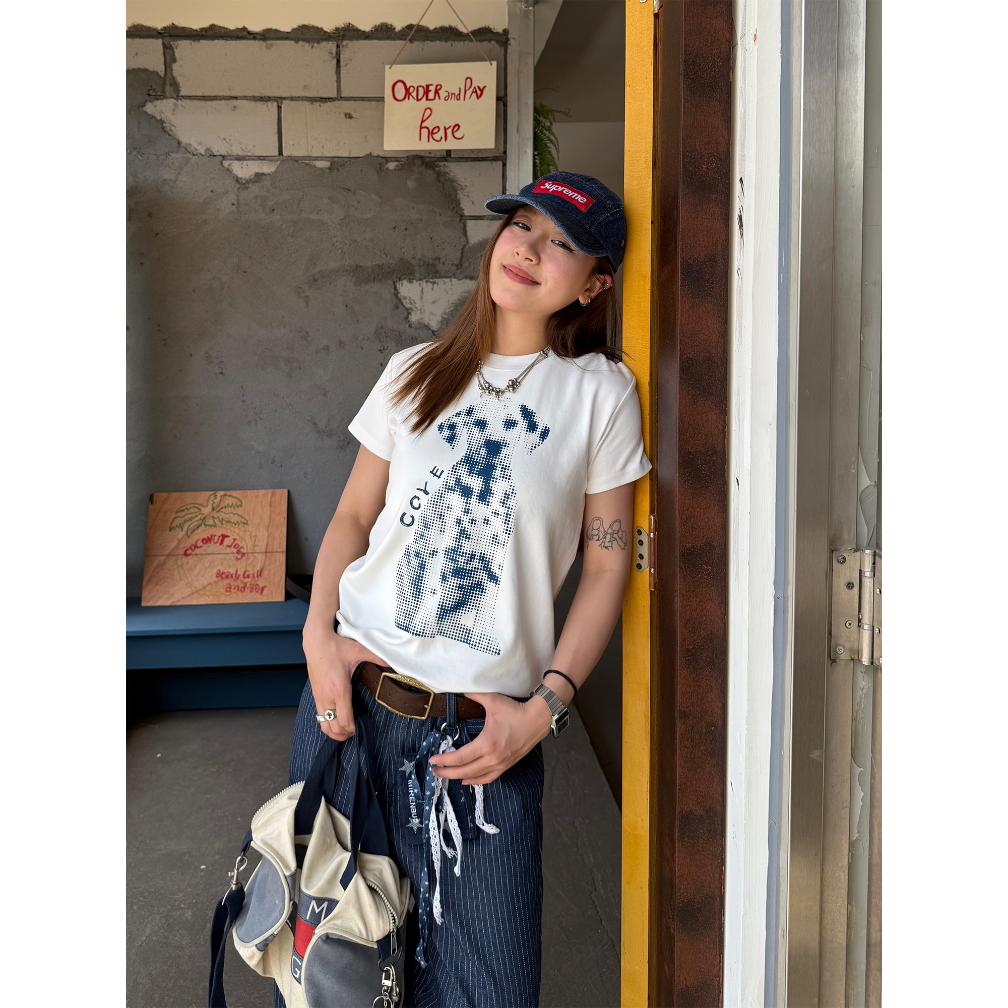 Trendy American Style Printed Dog T-Shirt for Women, Short Sleeve Round Neck, Stretchy and Slightly Loose Summer Top Trendy American Style Printed Dog T-Shirt for Women, Short Sleeve Round Neck, Stretchy and Slightly Loose Summer Top