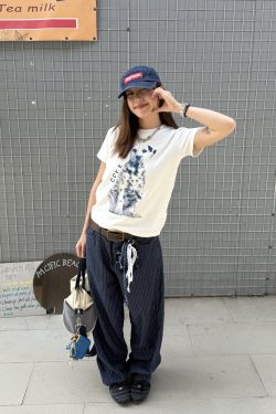 Trendy American Style Printed Dog T-Shirt for Women, Short Sleeve Round Neck, Stretchy and Slightly Loose Summer Top