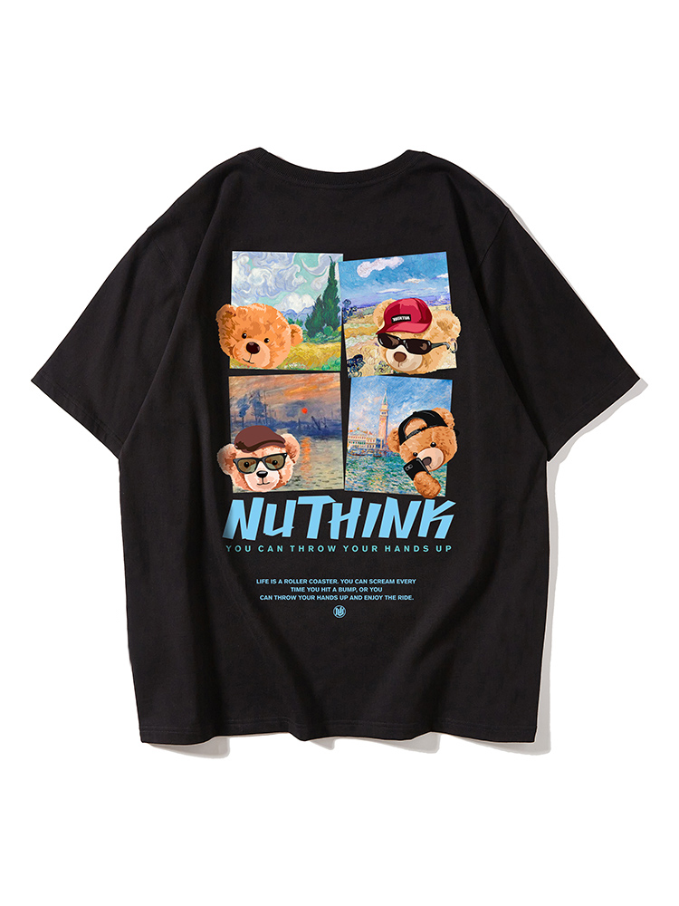 Trendy Cartoon Bear Loose Unisex Short Sleeve T-Shirt for Men and Women - Summer National Style Casual Tee Trendy Cartoon Bear Loose Unisex Short Sleeve T-Shirt for Men and Women - Summer National Style Casual Tee