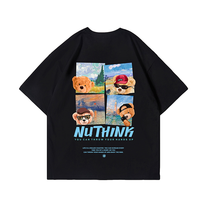 Trendy Cartoon Bear Loose Unisex Short Sleeve T-Shirt for Men and Women - Summer National Style Casual Tee Trendy Cartoon Bear Loose Unisex Short Sleeve T-Shirt for Men and Women - Summer National Style Casual Tee