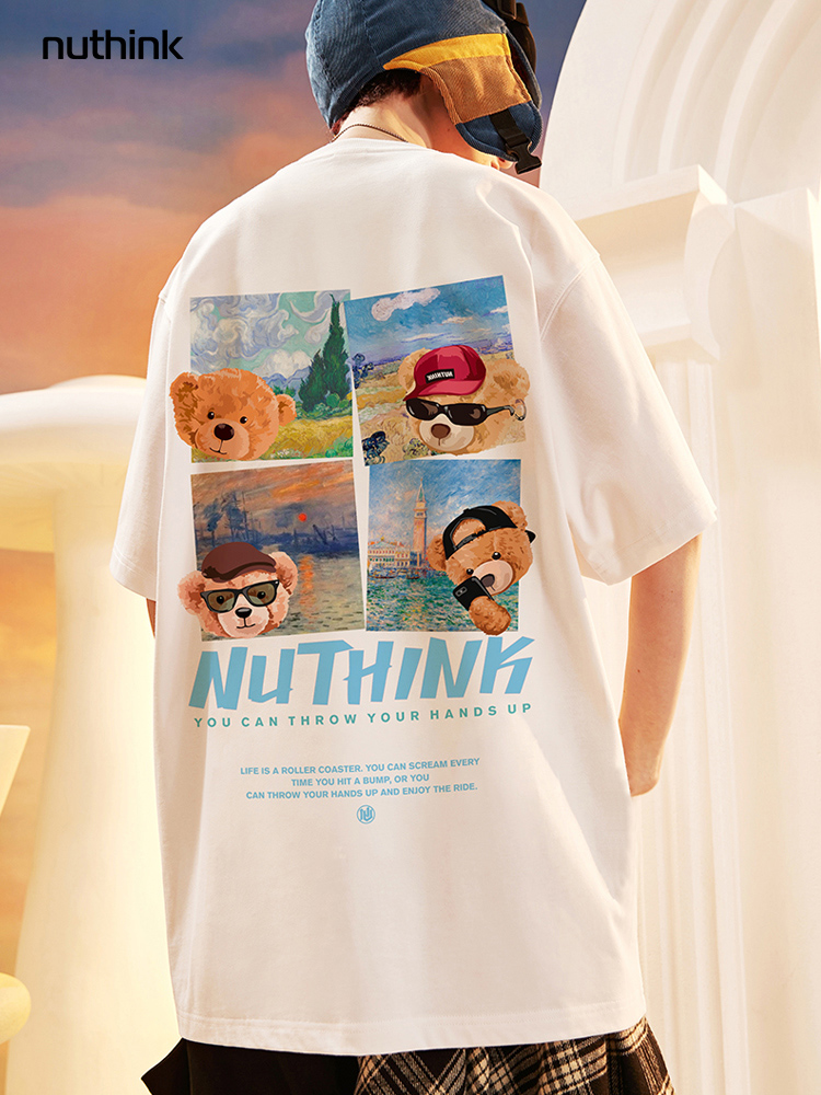 Trendy Cartoon Bear Loose Unisex Short Sleeve T-Shirt for Men and Women - Summer National Style Casual Tee Trendy Cartoon Bear Loose Unisex Short Sleeve T-Shirt for Men and Women - Summer National Style Casual Tee