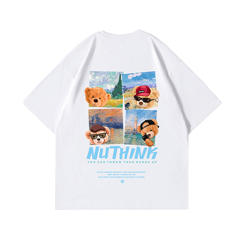 Trendy Cartoon Bear Loose Unisex Short Sleeve T-Shirt for Men and Women - Summer National Style Casual Tee Trendy Cartoon Bear Loose Unisex Short Sleeve T-Shirt for Men and Women - Summer National Style Casual Tee