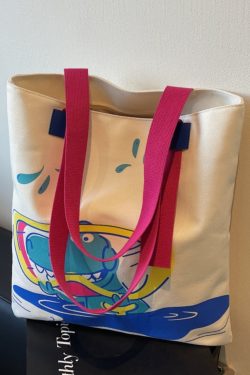 Trendy Cartoon Canvas Tote Bag for Girls - Large Capacity Shoulder Bag for School, Commuting, and Everyday Use