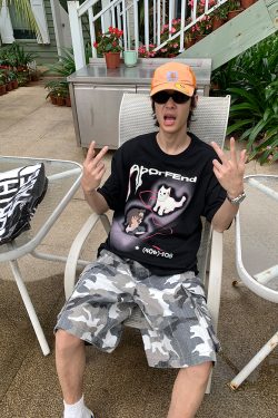 Trendy Cartoon Cat Headphones Short Sleeve T-Shirt for Men & Women, Summer Loose Fit High Street American Style, 90s Vibe