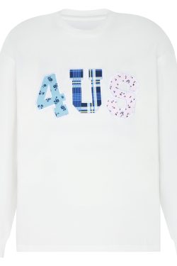 Trendy Couple Long Sleeve T-Shirt, Spring Autumn Plaid Floral Patchwork Embroidered, Loose Fit, Y2K Style