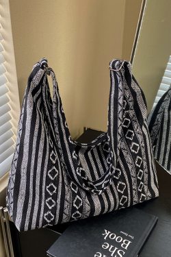 Trendy Ethnic Style Canvas Shoulder Bag for Women - Large Capacity Crossbody Tote for Commuting and Daily Use, 2025 Fashion