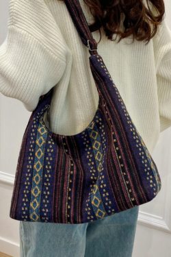 Trendy Ethnic Style Canvas Shoulder Bag for Women - Large Capacity Crossbody Tote for Commuting and Daily Use, 2025 Fashion