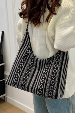 Trendy Ethnic Style Canvas Shoulder Bag for Women - Large Capacity Crossbody Tote for Commuting and Daily Use, 2025 Fashion