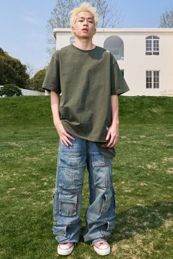 Trendy Heavyweight Short Sleeve T-Shirt with Dopamine Embroidery - American Vintage Unisex Style for 2025