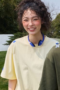 Trendy Heavyweight Short Sleeve T-Shirt with Dopamine Embroidery - American Vintage Unisex Style for 2025