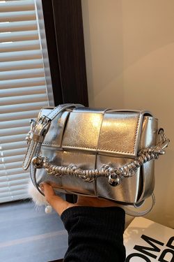 Trendy High-End Glossy Texture Woven Shoulder Bag for Women - Small Square Crossbody Bag for Summer 2025 Fashion