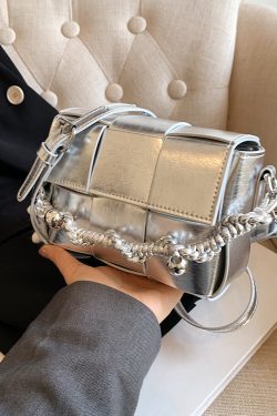 Trendy High-End Glossy Texture Woven Shoulder Bag for Women - Small Square Crossbody Bag for Summer 2025 Fashion