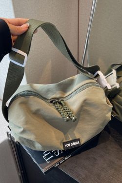 Trendy Japanese-Style Minimalist Oxford Cloth Crossbody Bag for Women, Versatile Wide Shoulder Strap Wrinkled Dumpling Design