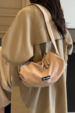 Trendy Japanese-Style Minimalist Oxford Cloth Crossbody Bag for Women, Versatile Wide Shoulder Strap Wrinkled Dumpling Design