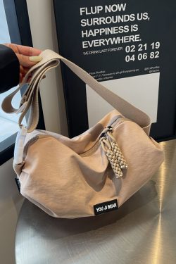 Trendy Japanese-Style Minimalist Oxford Cloth Crossbody Bag for Women, Versatile Wide Shoulder Strap Wrinkled Dumpling Design