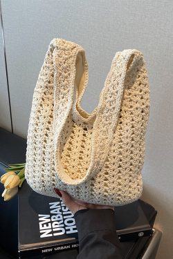 Trendy Knitted Women's Shoulder Bag - 2025 Lazy Style Large Capacity Tote for Class and Commuting