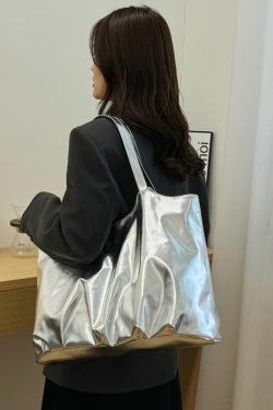 Trendy Korean-Style Silver Tote Bag for Women - Large Capacity Shoulder Bag for Class and Commuting, Perfect for 2025