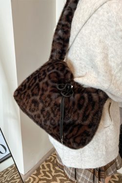 Trendy Leopard Print Fluffy Women's Shoulder Bag, 2025 Summer Large Capacity Tote and Crossbody Bag for Commuting