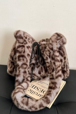 Trendy Leopard Print Fluffy Women's Shoulder Bag, 2025 Summer Large Capacity Tote and Crossbody Bag for Commuting