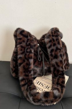 Trendy Leopard Print Fluffy Women's Shoulder Bag, 2025 Summer Large Capacity Tote and Crossbody Bag for Commuting