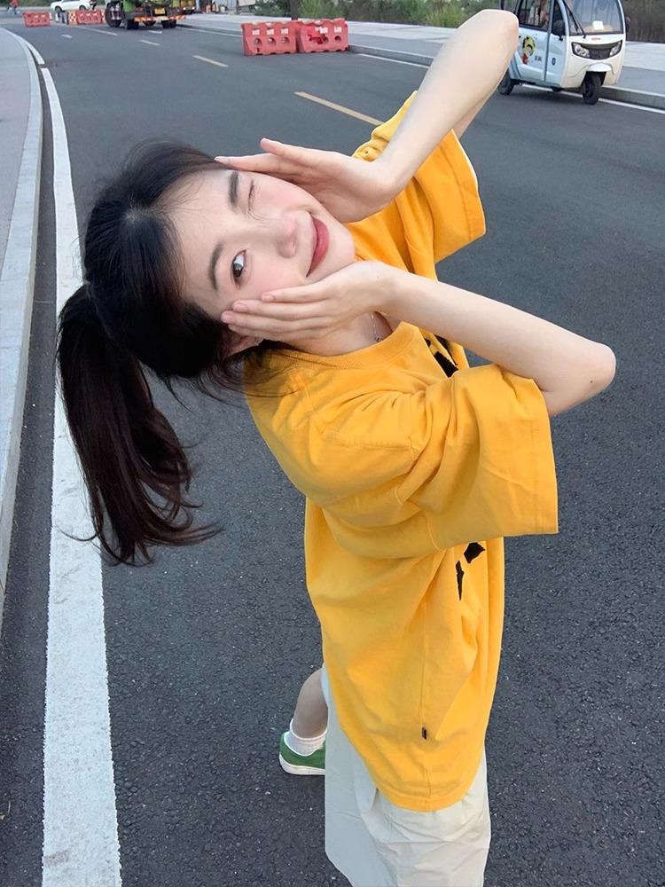 Trendy Letter Print Short Sleeve T-Shirt for Women - American Street Style, Plus Size, Loose Fit, College Vibe, Age-Reducing Top Trendy Letter Print Short Sleeve T-Shirt for Women - American Street Style, Plus Size, Loose Fit, College Vibe, Age-Reducing Top