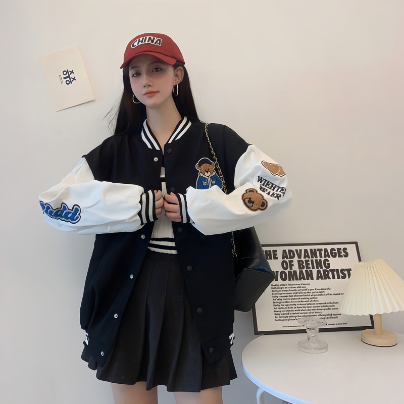 Trendy Loose Casual Baseball Jacket for Women - Spring Versatile Style for Students, Chic Everyday Wear Trendy Loose Casual Baseball Jacket for Women - Spring Versatile Style for Students, Chic Everyday Wear