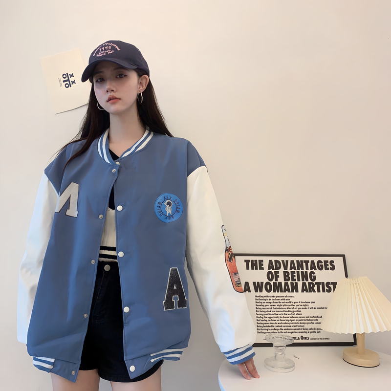 Trendy Loose Casual Baseball Jacket for Women - Spring Versatile Style for Students, Chic Everyday Wear Trendy Loose Casual Baseball Jacket for Women - Spring Versatile Style for Students, Chic Everyday Wear