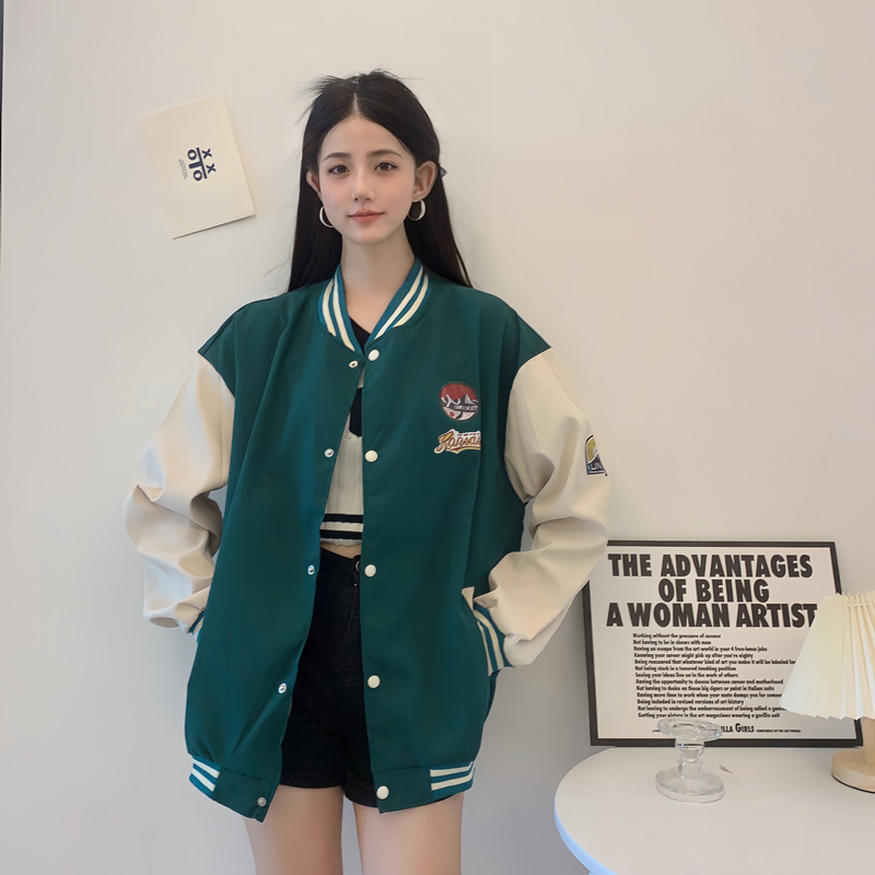 Trendy Loose Casual Baseball Jacket for Women - Spring Versatile Style for Students, Chic Everyday Wear Trendy Loose Casual Baseball Jacket for Women - Spring Versatile Style for Students, Chic Everyday Wear