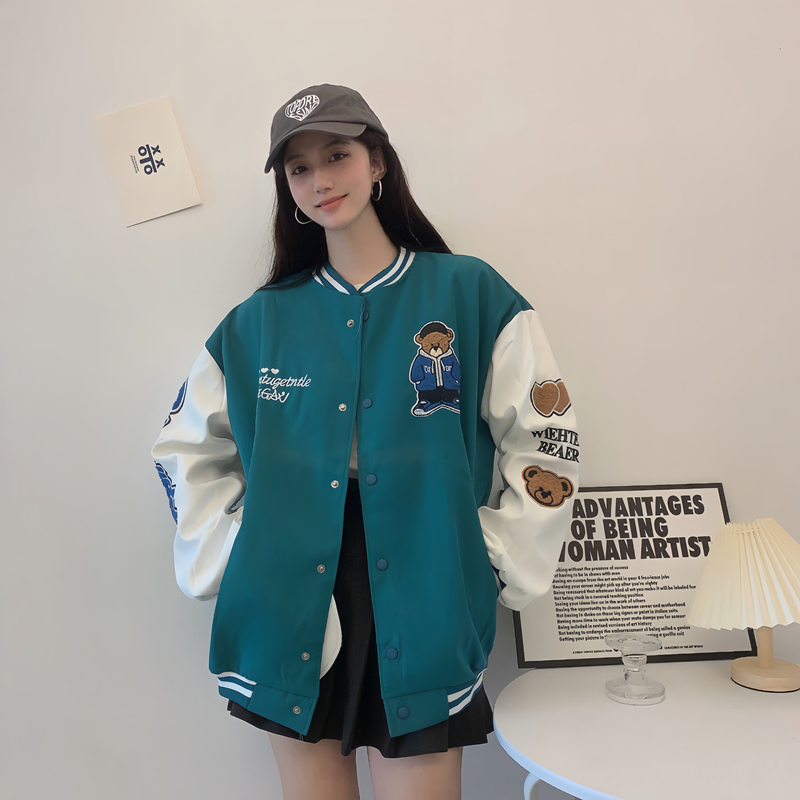 Trendy Loose Casual Baseball Jacket for Women - Spring Versatile Style for Students, Chic Everyday Wear Trendy Loose Casual Baseball Jacket for Women - Spring Versatile Style for Students, Chic Everyday Wear