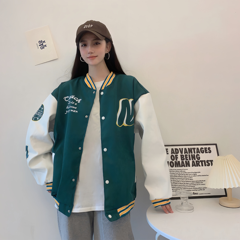 Trendy Loose Casual Baseball Jacket for Women - Spring Versatile Style for Students, Chic Everyday Wear Trendy Loose Casual Baseball Jacket for Women - Spring Versatile Style for Students, Chic Everyday Wear