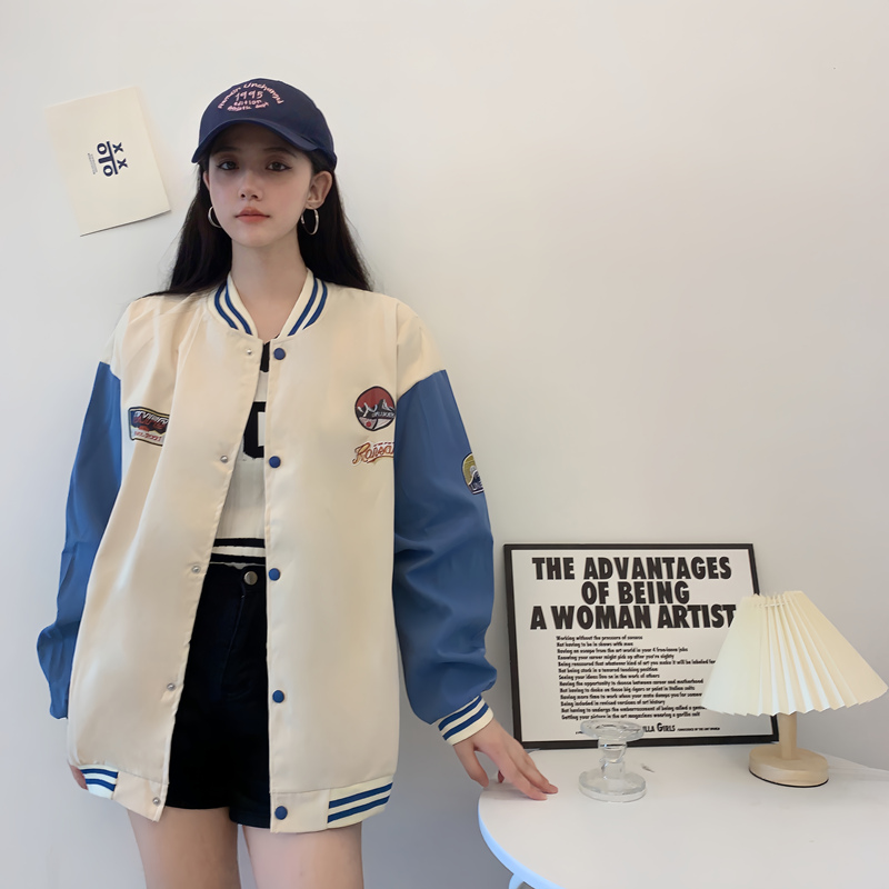 Trendy Loose Casual Baseball Jacket for Women - Spring Versatile Style for Students, Chic Everyday Wear Trendy Loose Casual Baseball Jacket for Women - Spring Versatile Style for Students, Chic Everyday Wear