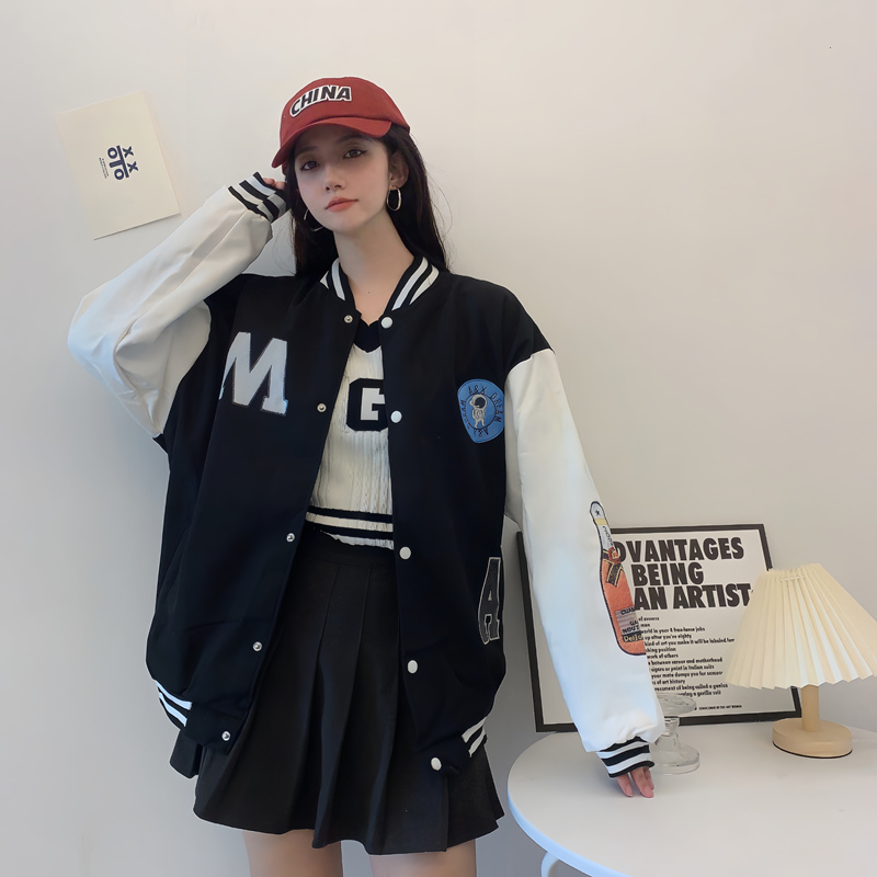 Trendy Loose Casual Baseball Jacket for Women - Spring Versatile Style for Students, Chic Everyday Wear Trendy Loose Casual Baseball Jacket for Women - Spring Versatile Style for Students, Chic Everyday Wear