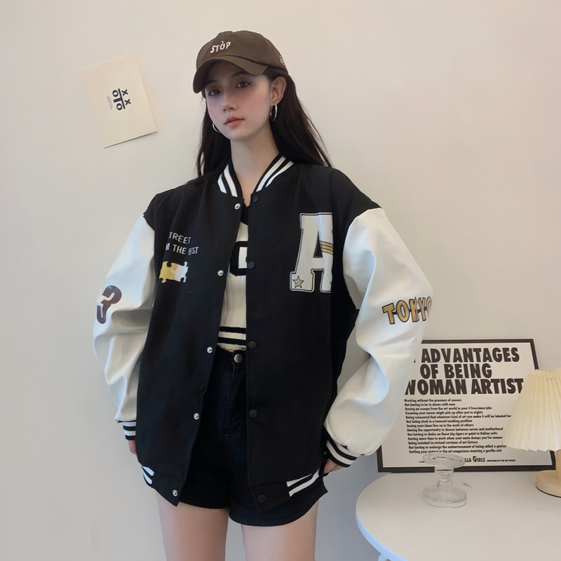 Trendy Loose Casual Baseball Jacket for Women - Spring Versatile Style for Students, Chic Everyday Wear Trendy Loose Casual Baseball Jacket for Women - Spring Versatile Style for Students, Chic Everyday Wear