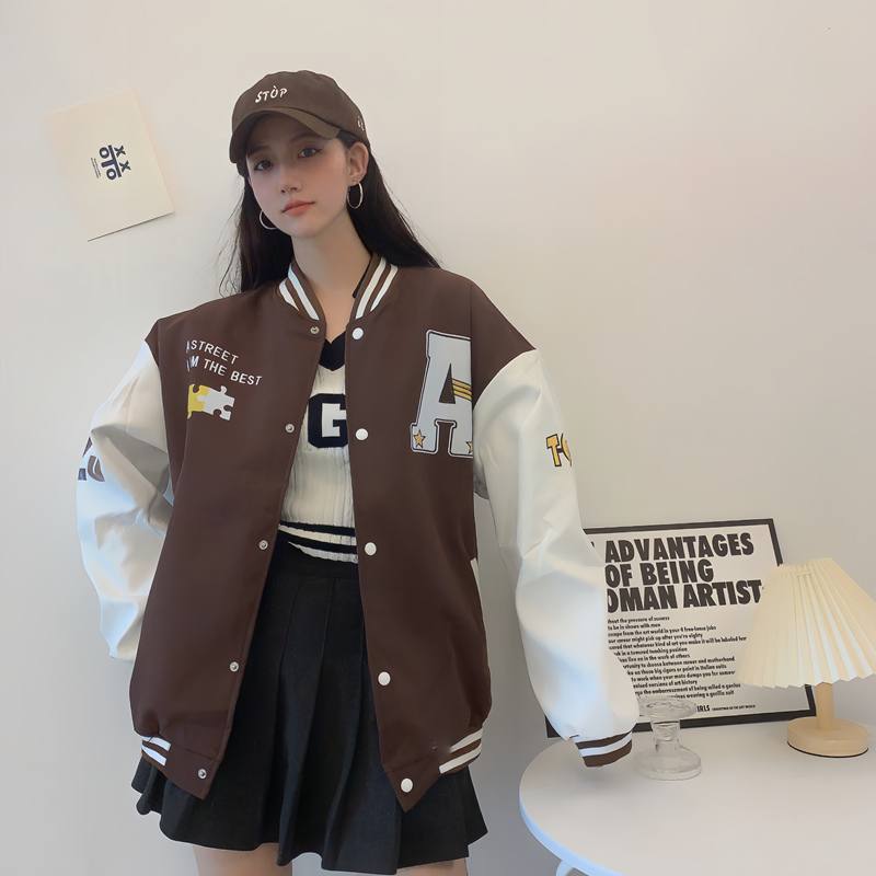 Trendy Loose Casual Baseball Jacket for Women - Spring Versatile Style for Students, Chic Everyday Wear Trendy Loose Casual Baseball Jacket for Women - Spring Versatile Style for Students, Chic Everyday Wear