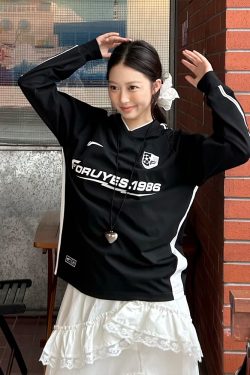 Trendy Loose-Fit Spliced Long Sleeve Sports Top for Couples – Quick-Dry Moisture-Wicking Outdoor Wear for Spring and Autumn