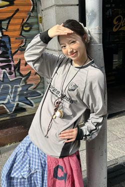 Trendy Loose-Fit Spliced Long Sleeve Sports Top for Couples – Quick-Dry Moisture-Wicking Outdoor Wear for Spring and Autumn