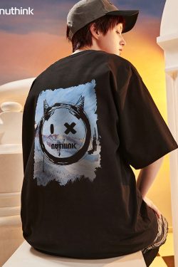 Trendy Loose Oversized Smiley Face Short Sleeve T-shirt for Men - Plus Size Summer Fashion, Niche National Trend