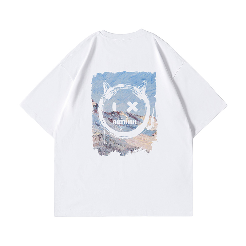 Trendy Loose Oversized Smiley Face Short Sleeve T-shirt for Men - Plus Size Summer Fashion, Niche National Trend Trendy Loose Oversized Smiley Face Short Sleeve T-shirt for Men - Plus Size Summer Fashion, Niche National Trend