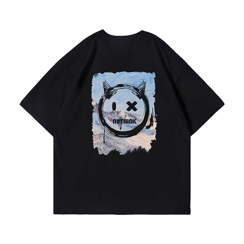 Trendy Loose Oversized Smiley Face Short Sleeve T-shirt for Men - Plus Size Summer Fashion, Niche National Trend Trendy Loose Oversized Smiley Face Short Sleeve T-shirt for Men - Plus Size Summer Fashion, Niche National Trend