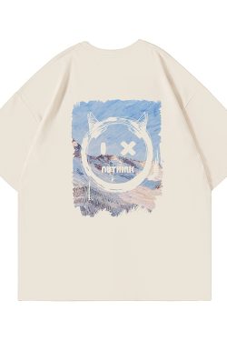 Trendy Loose Oversized Smiley Face Short Sleeve T-shirt for Men - Plus Size Summer Fashion, Niche National Trend